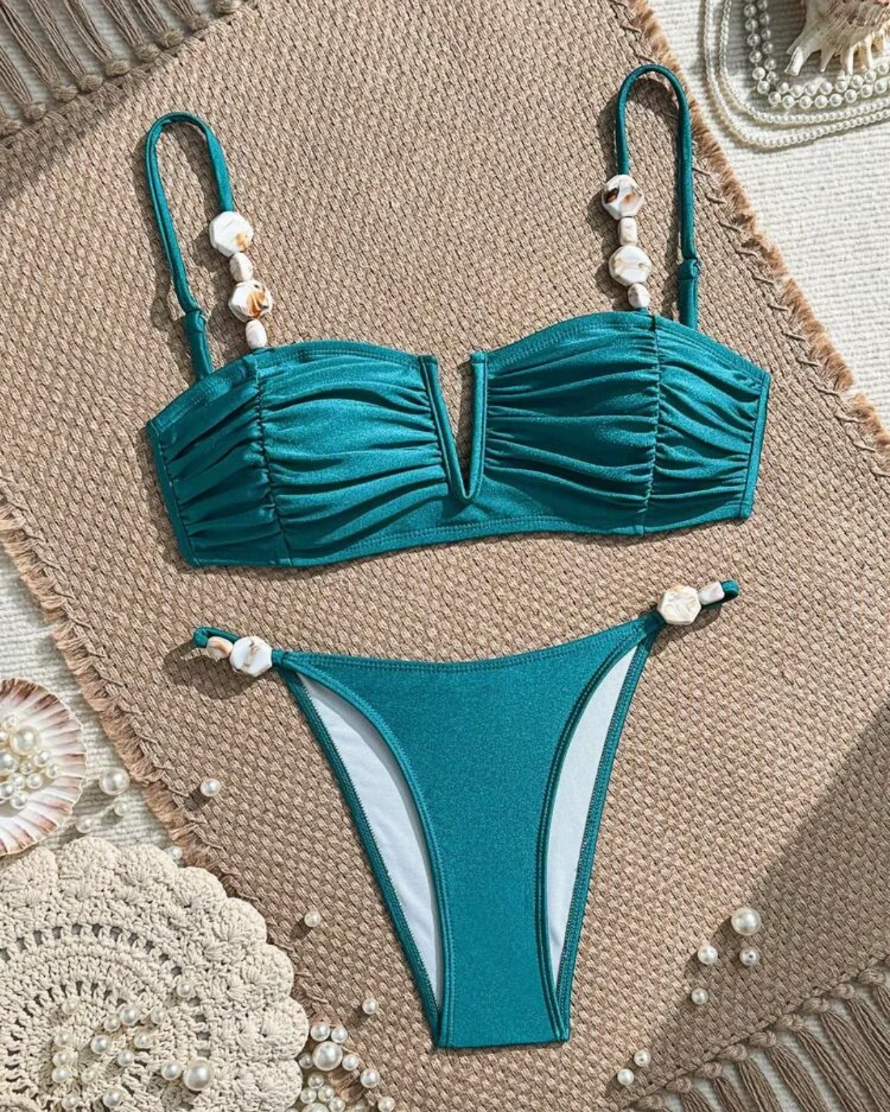 Traje de baño dos piezas azul conchas