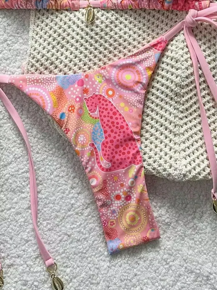 Traje de baño dos piezas rosado mosaico